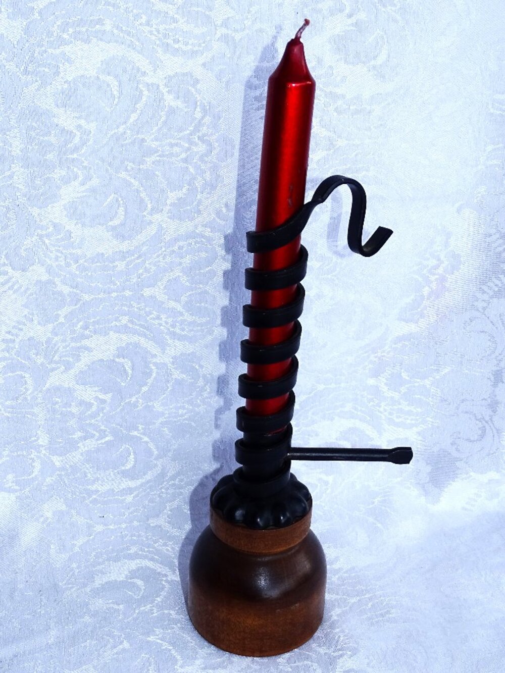 Vintage Brass and Wood Candle Holder